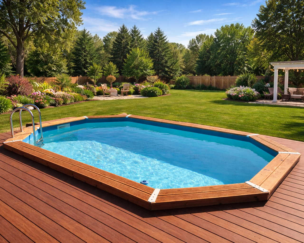 Piscine bois Ubbink AZURA 300x400x120cm liner Bleu filtration a sable