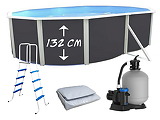 Piscine hors-sol acier TOI MAGNUM ANTHRACITE ovale 640x366x132cm liner gris filtre 6m³/h