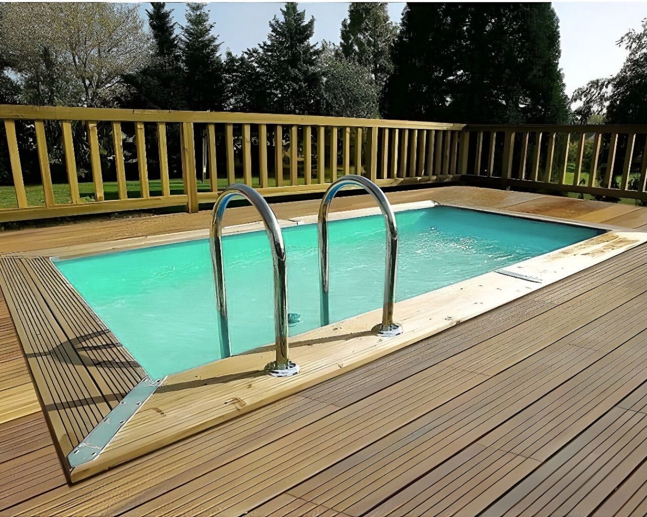 Kit piscine hors-sol bois Ubbink Azura rectangulaire 200x400x126cm liner beige 75/100eme
