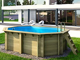 Piscine bois Altanka NEMO octogonale allongee 4,3x3m H 1,18 m liner bleu