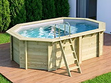Piscine bois Altanka NEMO octogonale allongee avec plage 4,3x3m H 1,18 m liner gris, ancrage beton - Autre vue