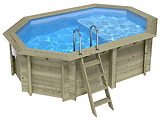 Piscine bois Altanka NEMO octogonale allongee avec plage 4,3x3m H 1,18 m liner bleu, pose sur dalle - Autre vue