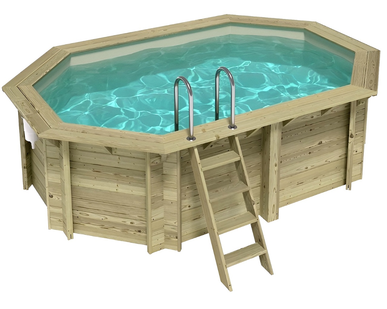 Piscine bois Altanka NEMO octogonale allongee 4,3x3m H 1,18 m liner sable, sans dalle beton