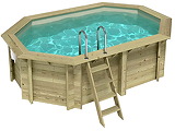 Piscine bois Altanka NEMO octogonale allongee 4,3x3m H 1,18 m liner sable, sans dalle beton