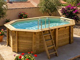 Piscine bois Altanka NEMO octogonale allongee 4,3x3m H 1,18 m liner sable, sans dalle beton - Autre vue