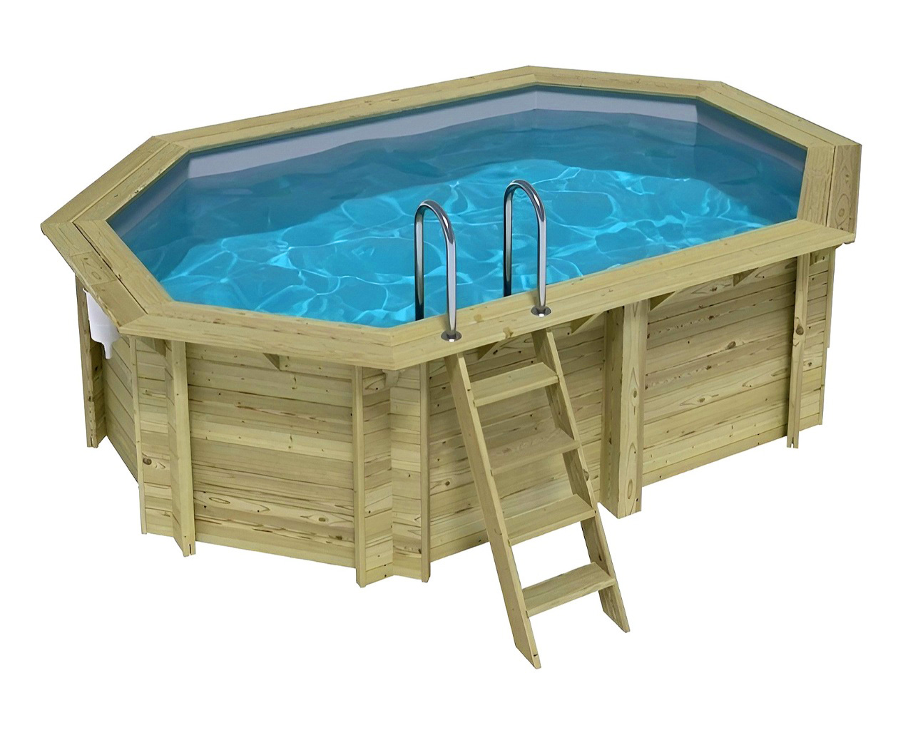 Piscine bois Altanka NEMO octogonale allongee 4,3x3m H 1,18m liner gris, sans dalle beton