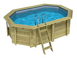 Piscine bois Altanka NEMO octogonale allongee 4,3x3m H 1,18m liner gris, sans dalle beton