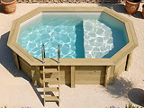 Piscine bois Altanka NEMO octogonale allongee avec plage 4,3 x 3m H 1,18m liner sable, sans dalle beton - Autre vue
