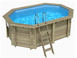 Piscine bois Altanka NEMO octogonale allongee 4,3 x 3m H 1,31m liner bleu, ancrage beton