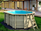 Piscine bois Altanka NEMO octogonale allongee 4,3 x 3m H 1,31m liner bleu, ancrage beton - Autre vue