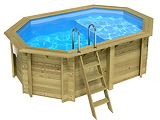 Piscine bois Altanka NEMO octogonale allongee avec plage 4,3 x 3m H 1,31m liner bleu, ancrage beton - Autre vue