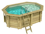 Piscine bois Altanka NEMO octogonale allongee avec plage 4,3 x 3m H 1,31m liner sable, ancrage beton - Autre vue