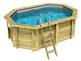 Piscine bois Altanka NEMO octogonale allongee 4,3 x 3m H 1,31m liner gris, pose sur dalle - Autre vue