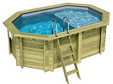 Piscine bois Altanka NEMO octogonale allongee avec plage 4,3 x 3m H 1,31m liner gris, pose sur dalle - Autre vue