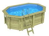 Piscine bois Altanka NEMO octogonale allongee 4,3 x 3m H 1,31m liner bleu, sans dalle beton