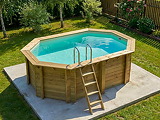 Piscine bois Altanka NEMO octogonale allongee 4,3 x 3m H 1,31m liner sable, sans dalle beton - Autre vue