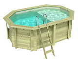 Piscine bois Altanka NEMO octogonale allongee avec plage 4,3 x 3m H 1,31m liner sable, sans dalle beton - Autre vue
