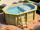 Piscine bois Altanka NEMO octogonale allongee avec plage 4,3 x 3m H 1,31m liner gris, sans dalle beton