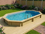 Piscine bois Altanka NEMO octogonale allongee 5,79 x 3,49m H 1,45m, liner gris ancrage beton - Autre vue