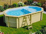 Piscine bois Altanka NEMO octogonale allongee avec plage 5,79 x 3,49m H 1,45m, liner bleu ancrage beton - Autre vue