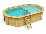 Piscine bois Altanka NEMO octogonale allongee avec plage 5,79 x 3,49m H 1,45m liner sable ancrage beton - Autre vue