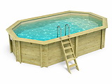 Piscine bois Altanka NEMO octogonale allongee 5,79 x 3,49m H 1,45m liner sable, pose sur dalle - Autre vue