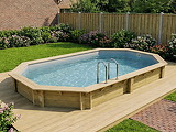 Piscine bois Altanka NEMO octogonale allongee 5,79 x 3,49m H 1,45m liner gris, sans dalle beton - Autre vue