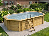 Piscine bois Altanka NEMO octogonale allongee 5,79 x 3,49m H 1,45m liner gris, sans dalle beton - Autre vue
