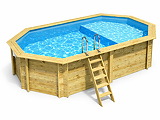 Piscine bois Altanka NEMO octogonale allongee avec plage 5,79 x 3,49m H 1,45m liner bleu, sans dalle beton - Autre vue