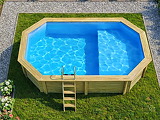 Piscine bois Altanka NEMO octogonale allongee avec plage 5,79 x 3,49m H 1,45m liner bleu, sans dalle beton - Autre vue