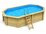 Piscine bois Altanka NEMO octogonale allongee 7,3 x 3,97m H 1,45m liner bleu, ancrage beton - Autre vue