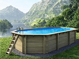 Piscine bois Altanka NEMO octogonale allongee 7,3 x 3,97m H 1,45m liner bleu, ancrage beton - Autre vue