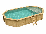 Piscine bois Altanka NEMO octogonale allongee avec plage 7,3 x 3,97m H 1,45m liner sable, ancrage beton - Autre vue