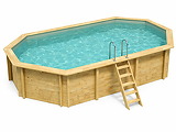 Piscine bois Altanka NEMO octogonale allongee 7,3 x 3,97m H 1,45m liner sable, sans dalle beton