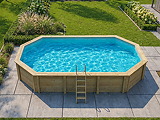 Piscine bois Altanka NEMO octogonale allongee 7,3 x 3,97m H 1,45m liner sable, sans dalle beton - Autre vue