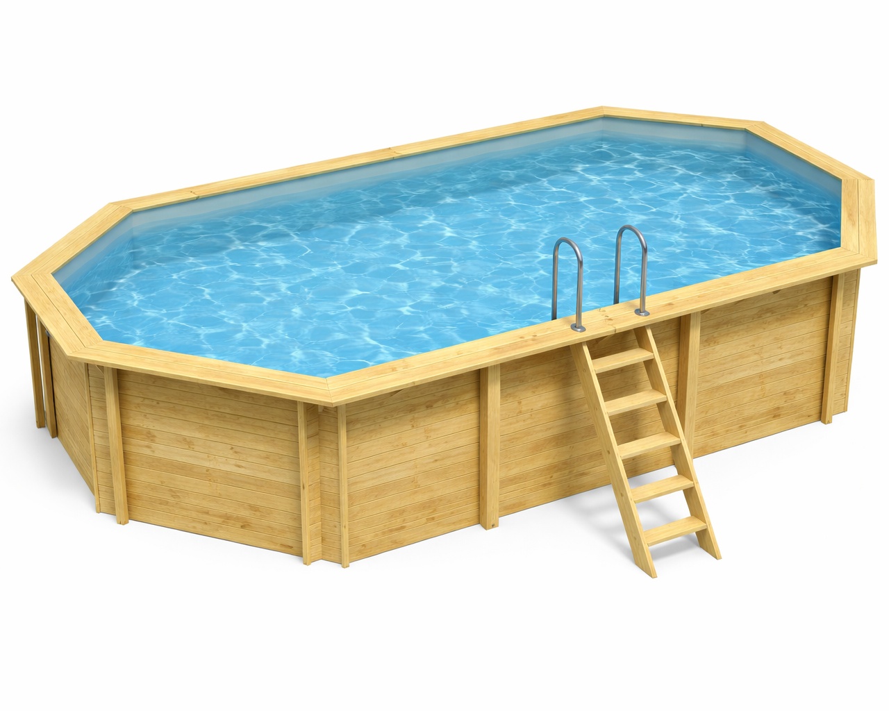 Piscine bois Altanka NEMO octogonale allongee 7,3 x 3,97m H 1,45m liner gris, sans dalle beton