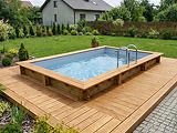 Piscine bois Altanka AQUA rectangulaire 4,65 x 2,85m H 1,24m liner gris, ancrage beton