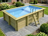 Piscine bois Altanka AQUA rectangulaire avec plage 4,65 x 2,85m H 1,24m liner bleu, ancrage beton