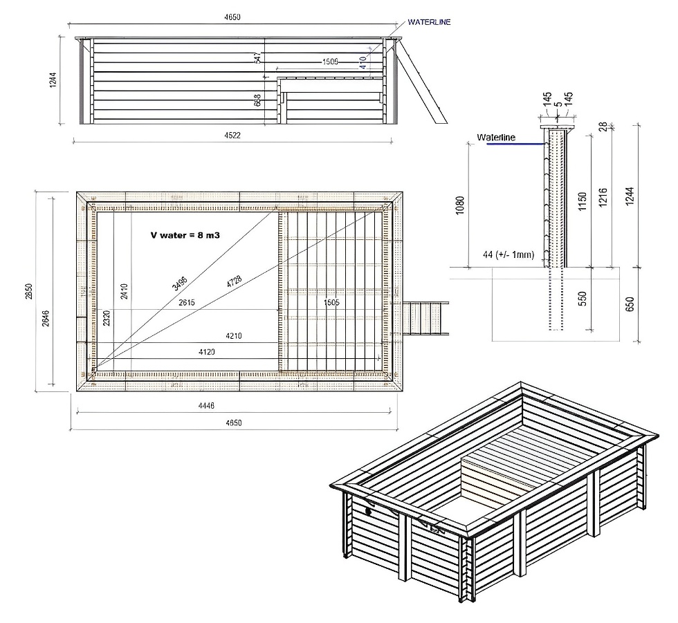 Le kit Altanka AQUA 4,65 x 2,85 x 1,24 m comprend :