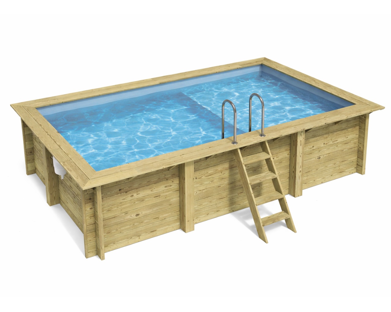 Piscine bois Altanka AQUA rectangulaire avec plage 4,65 x 2,85m H 1,24m liner bleu, sans dalle beton