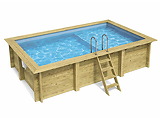 Piscine bois Altanka AQUA rectangulaire avec plage 4,65 x 2,85m H 1,24m liner bleu, sans dalle beton