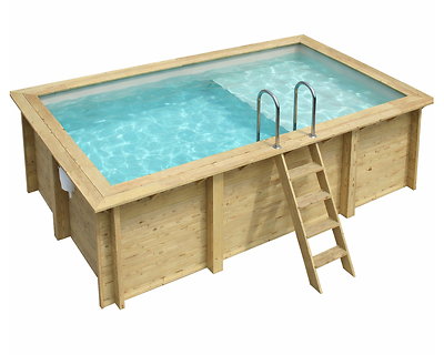 Piscine bois Altanka AQUA rectangulaire avec plage 4,65 x 2,85m H 1,24m liner sable, sans dalle béton