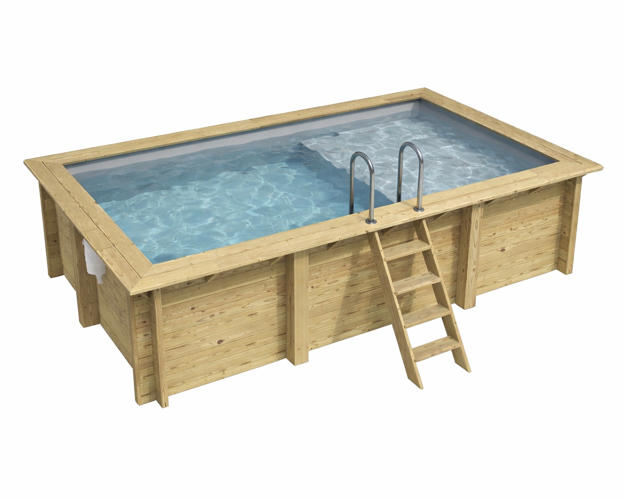 Piscine bois Altanka AQUA rectangulaire avec plage 4,65 x 2,85m H 1,24m liner gris, sans dalle beton