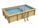Piscine bois Altanka AQUA rectangulaire avec plage 4,65 x 2,85m H 1,24m liner gris, sans dalle beton