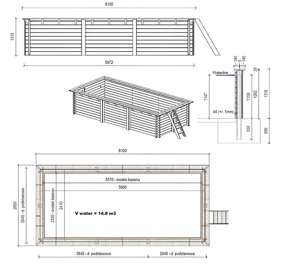 Le kit Altanka AQUA 610 x 285 x 131 cm comprend :