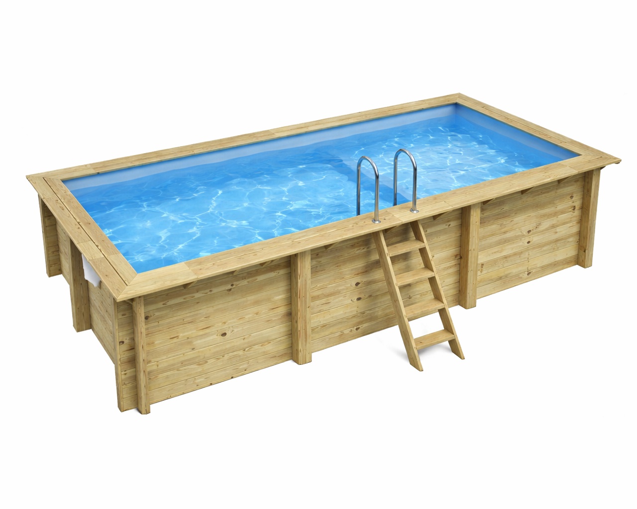 Piscine bois Altanka AQUA rectangulaire avec plage 6,1 x 2,85m H 1,31m liner bleu, sans dalle beton