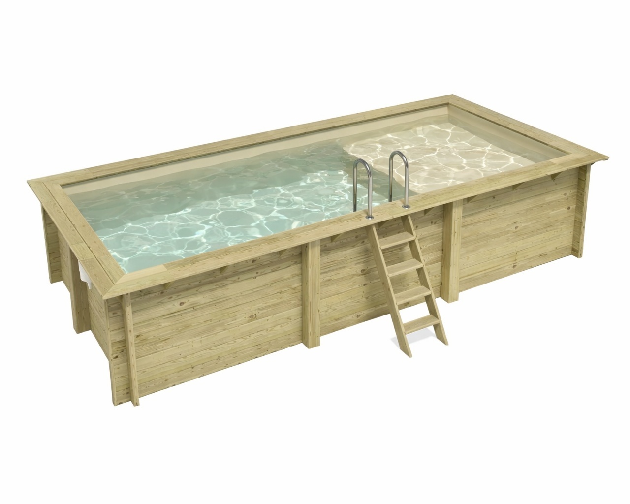 Piscine bois Altanka AQUA rectangulaire avec plage 6,1 x 2,85m H 1,31m liner sable, sans dalle beton