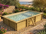 Piscine bois Altanka AQUA rectangulaire avec plage 6,1 x 2,85m H 1,31m liner sable, sans dalle beton - Autre vue
