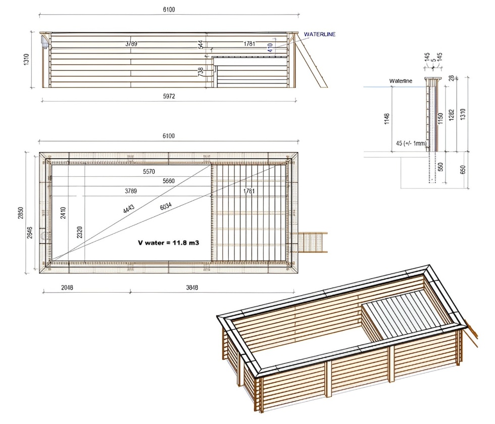 Le kit Altanka AQUA 6,1 x 2,85 x 1,31 m comprend :
