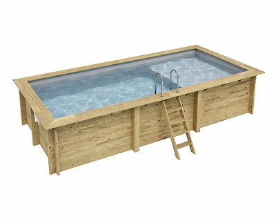 Piscine bois Altanka AQUA rectangulaire avec plage 6,1 x 2,85m H 1,31m liner gris, sans dalle béton